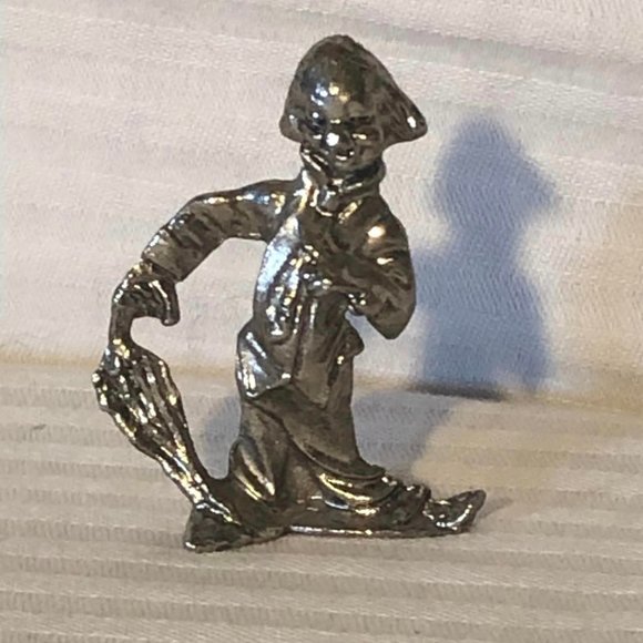 Vintage Small Pewter Clown W/ Hobo Clothes Holding Umbrella - Picture 1 of 9